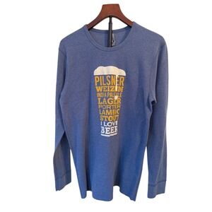 Mens Long Sleeve Thermal I Love Beer Graphic Tee Tshit Blue waffle Next Level XL